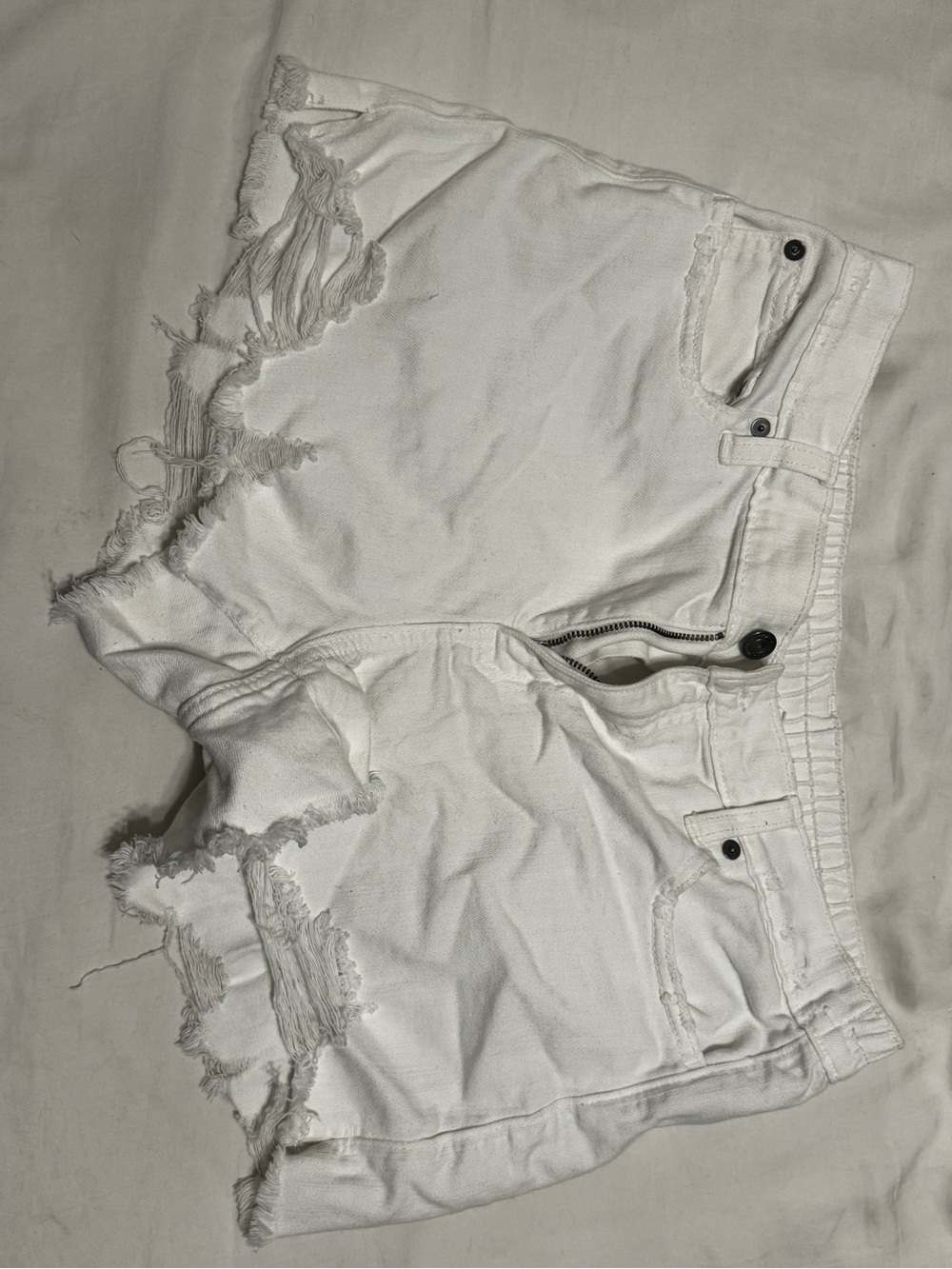 aerie White Distressed Jean Shorts with Frayed Hem